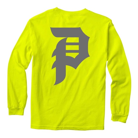 Primitive Skate Men's Dirty P Hi-Visible Long Sleeve Tee T-Shirt - Safety Green - Picture 1 of 6
